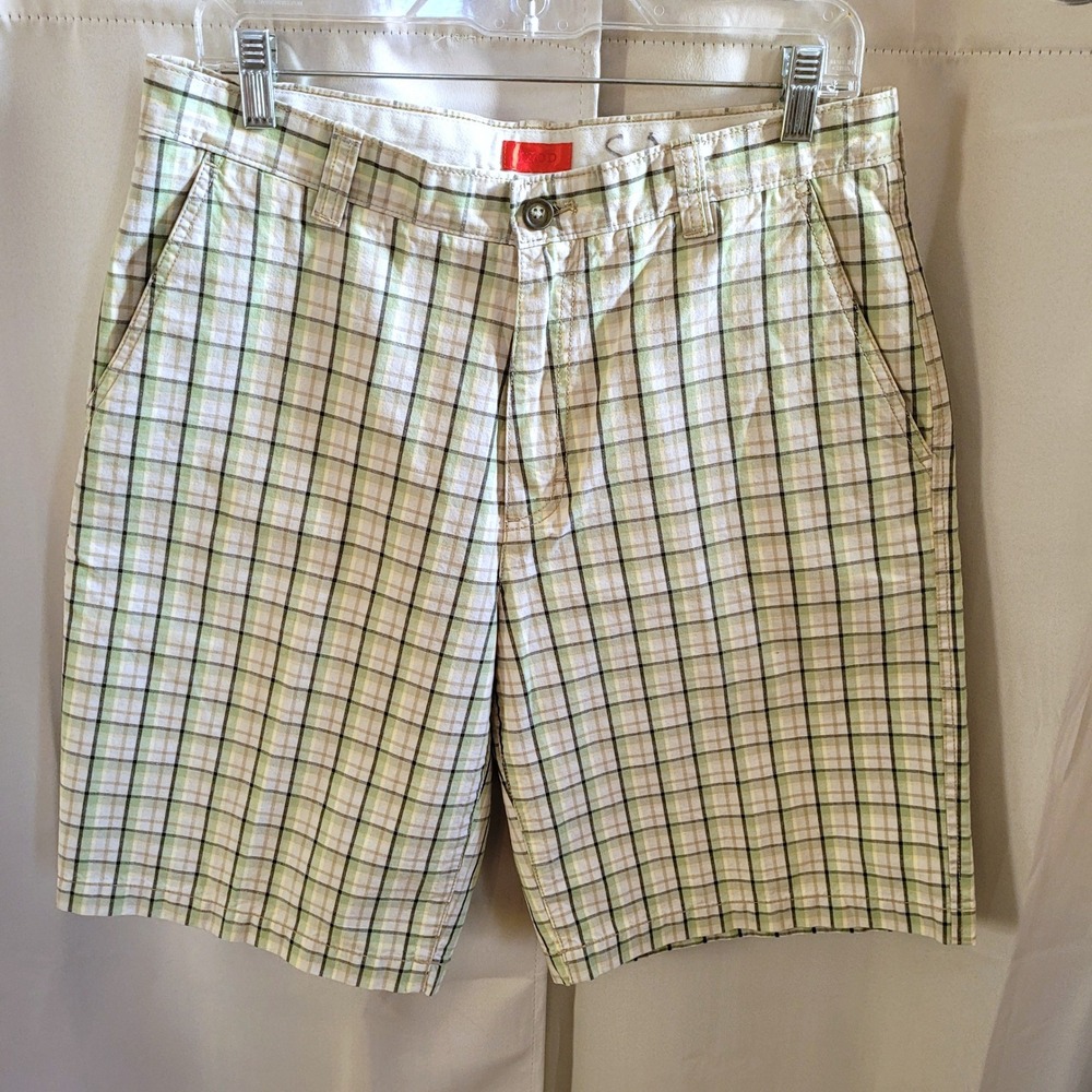 IZOD Mens Chino Shorts 32 Plaid Flat Front Preppy Golf Summer Casual Beach 21604
